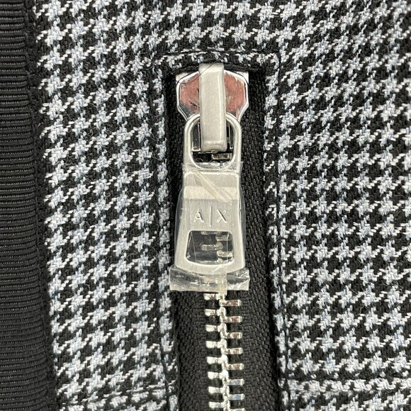 ARMANI EXCHANGE Gray Black Houndstooth Faux Vegan Leather Full Zip Jacket Size L - Picture 6 of 10